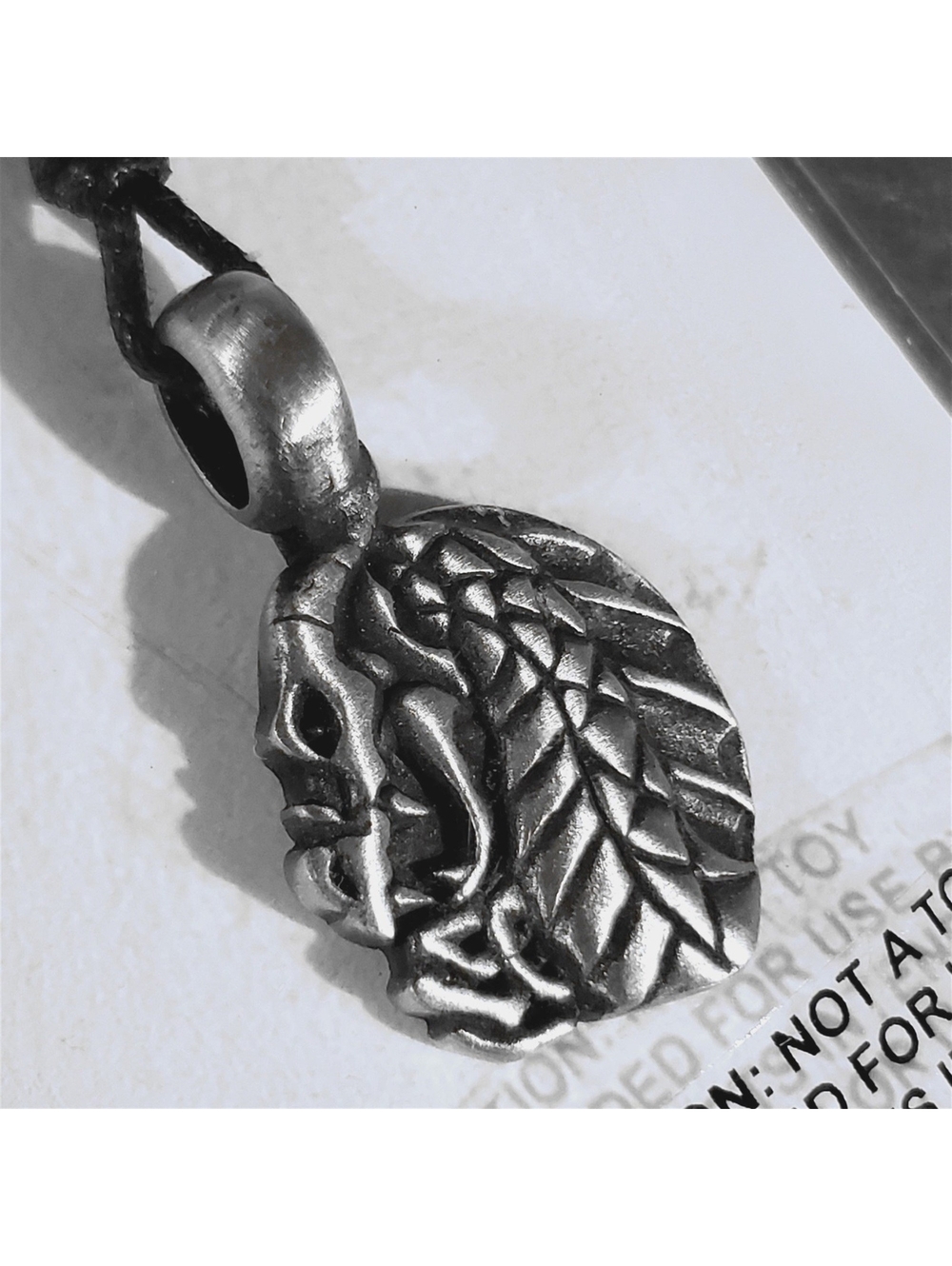 Thailand Antiqued Silver Carved Medieval Dragon Fine Pewter Pendant Necklace